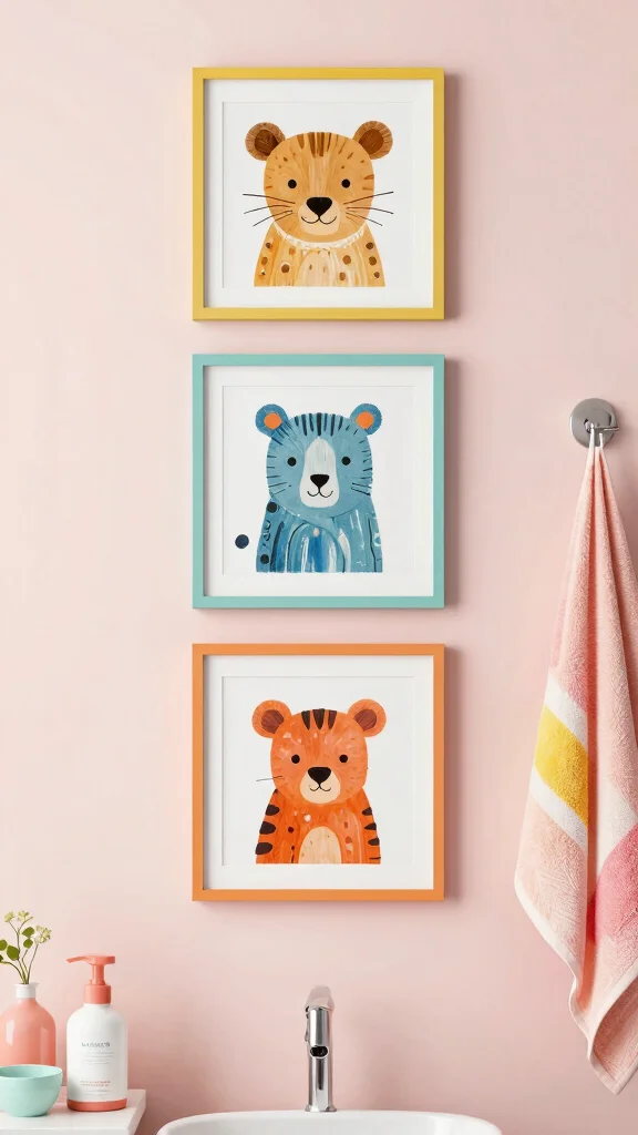 11 3-Piece Bathroom Wall Decor Ideas for a Cohesive Finished Look - 10. Whimsical Animal Illustrations 1