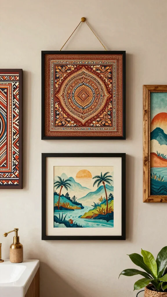 11 3-Piece Bathroom Wall Decor Ideas for a Cohesive Finished Look - 8. Cultural Touches with Global Flair 1