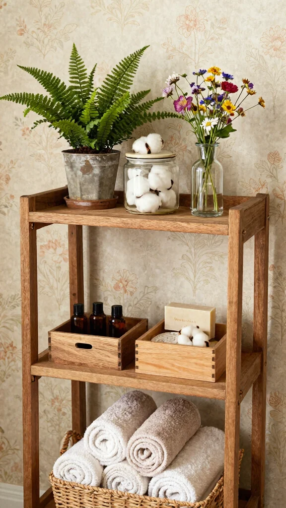 11 3-Tier Bathroom Shelf Decor Ideas for Vertical Space-Smart Storage - 1. Rustic Wood Charm 1