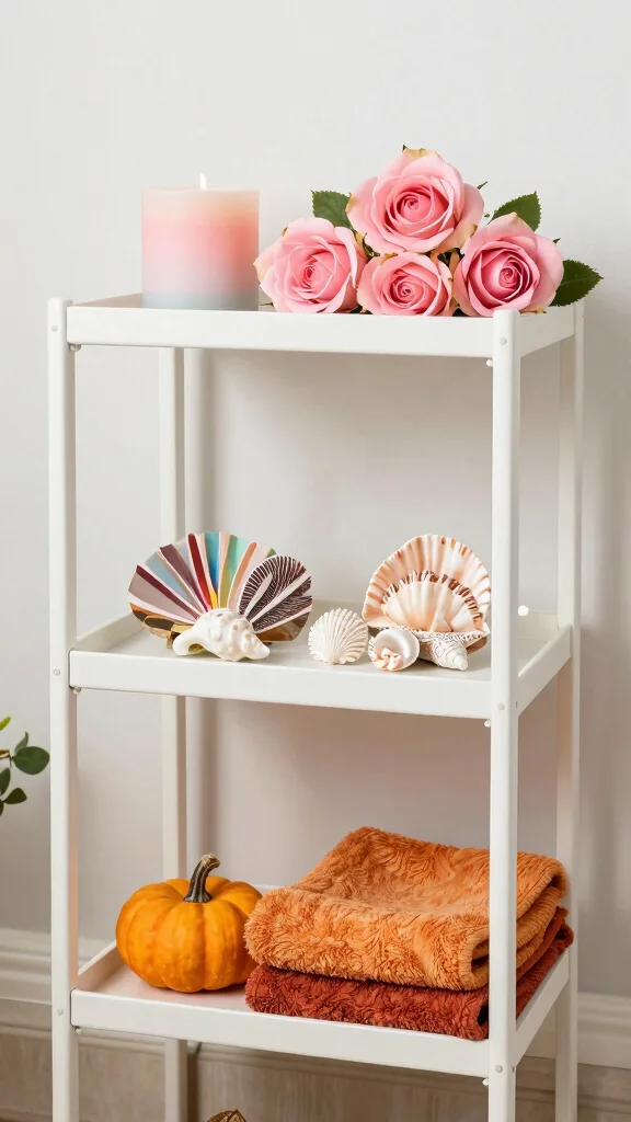 11 3-Tier Bathroom Shelf Decor Ideas for Vertical Space-Smart Storage - 11. Seasonal Decor Swap 1