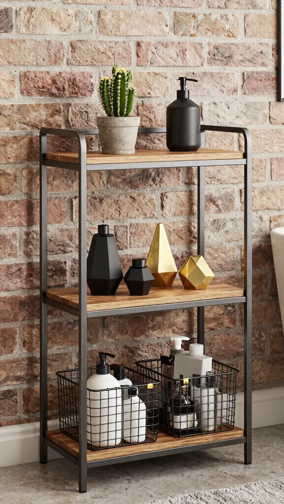 11 3-Tier Bathroom Shelf Decor Ideas for Vertical Space-Smart Storage - 3. Industrial Edge 1