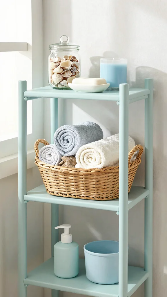 11 3-Tier Bathroom Shelf Decor Ideas for Vertical Space-Smart Storage - 6. Coastal Vibes 1