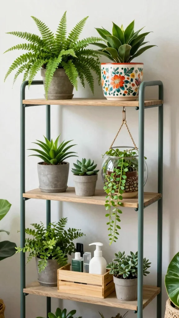11 3-Tier Bathroom Shelf Decor Ideas for Vertical Space-Smart Storage - 7. Botanical Beauties 1