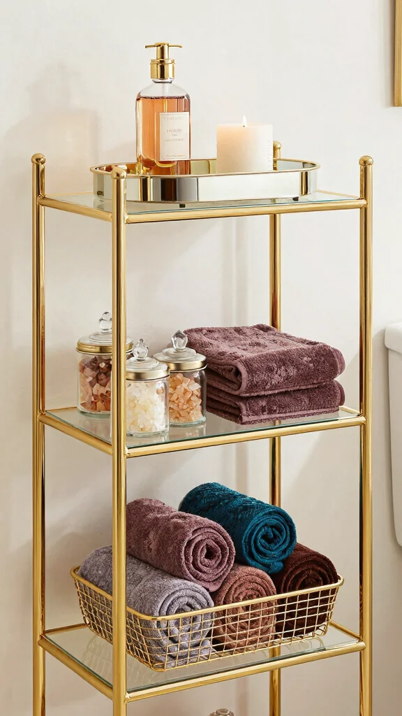 11 3-Tier Bathroom Shelf Decor Ideas for Vertical Space-Smart Storage - 9. Modern Glam 1