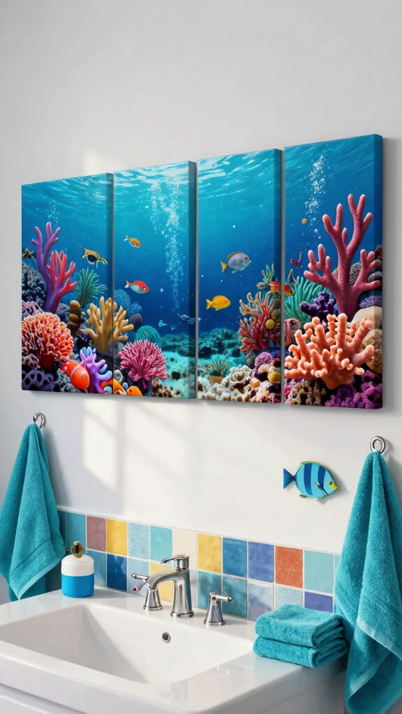 11 4-Canvas Bathroom Wall Art Ideas for a Bold Gallery-Style Display - 11. Underwater Wonders 1