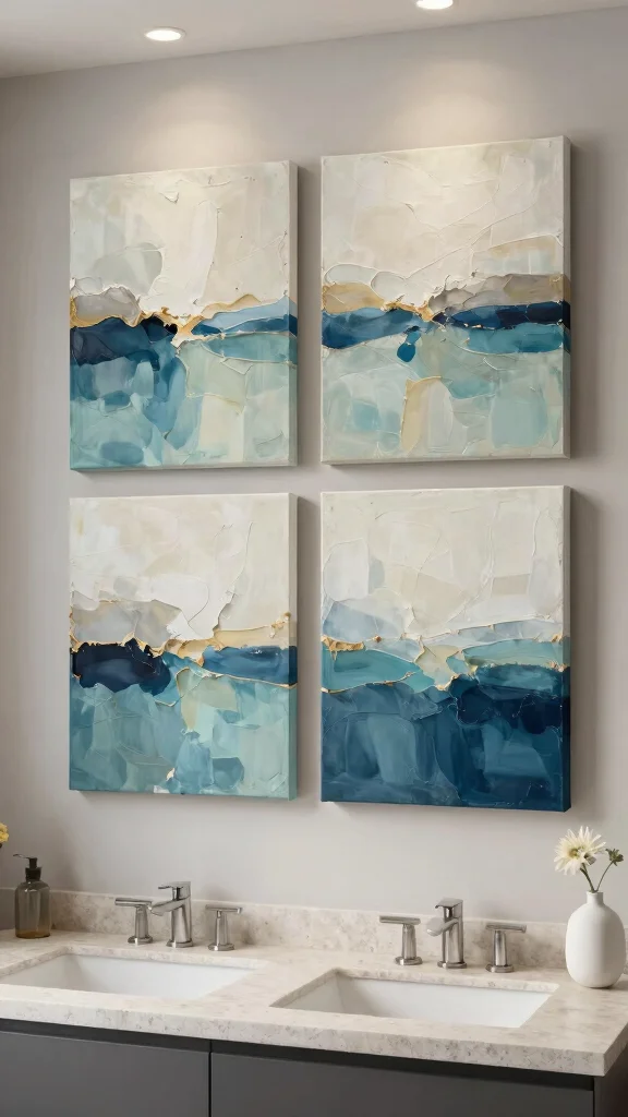 11 4-Canvas Bathroom Wall Art Ideas for a Bold Gallery-Style Display - 4. Textural Abstracts 1