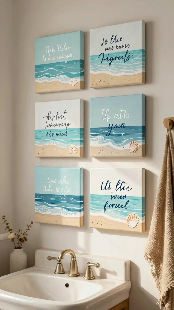 11 4-Canvas Bathroom Wall Art Ideas for a Bold Gallery-Style Display - 9. Inspirational Quotes with Coastal Flair 1
