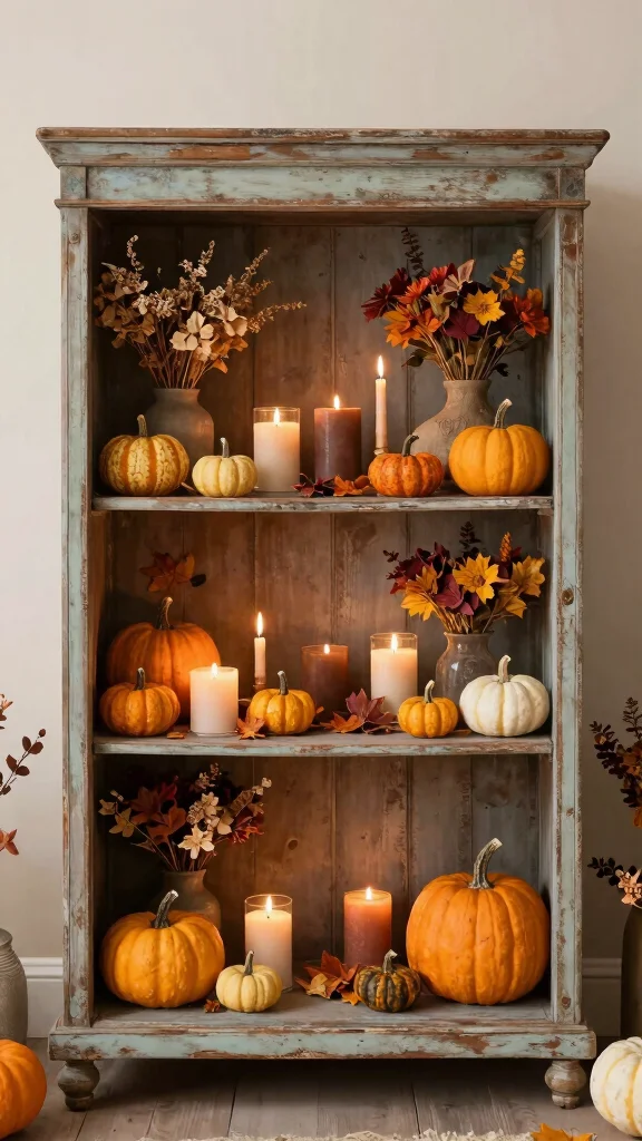 11 Living Room Hutch Decorating Ideas for a Beautiful Organized Display - 4. Create a Seasonal Display 1