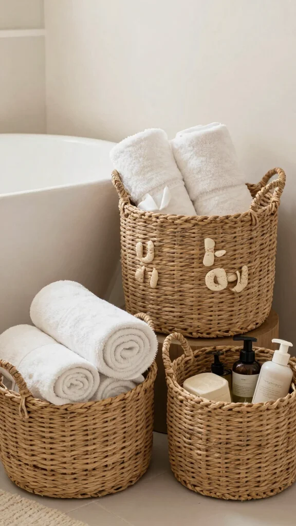 11 Over-the-Tub Bathroom Decor Ideas for a Luxurious Spa-Like Touch - 10. Use Decorative Baskets 1