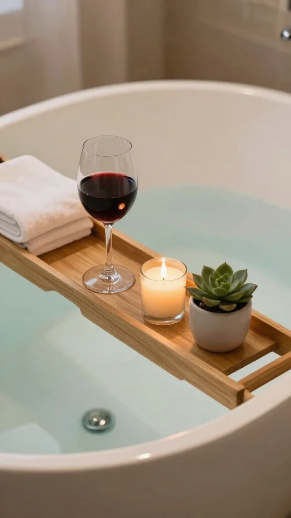 11 Over-the-Tub Bathroom Decor Ideas for a Luxurious Spa-Like Touch - 7. Create a Bath Tray Setup 1