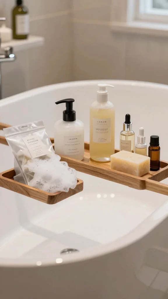 11 Over-the-Tub Bathroom Decor Ideas for a Luxurious Spa-Like Touch - 9. Incorporate Luxury Bath Products 1