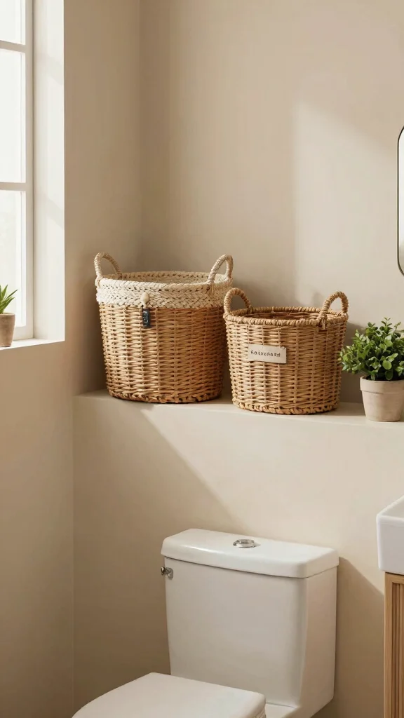 12 Above-the-Toilet Bathroom Decor Ideas for Smart Stylish Storage - 2. Decorative Baskets for Stylish Storage 1