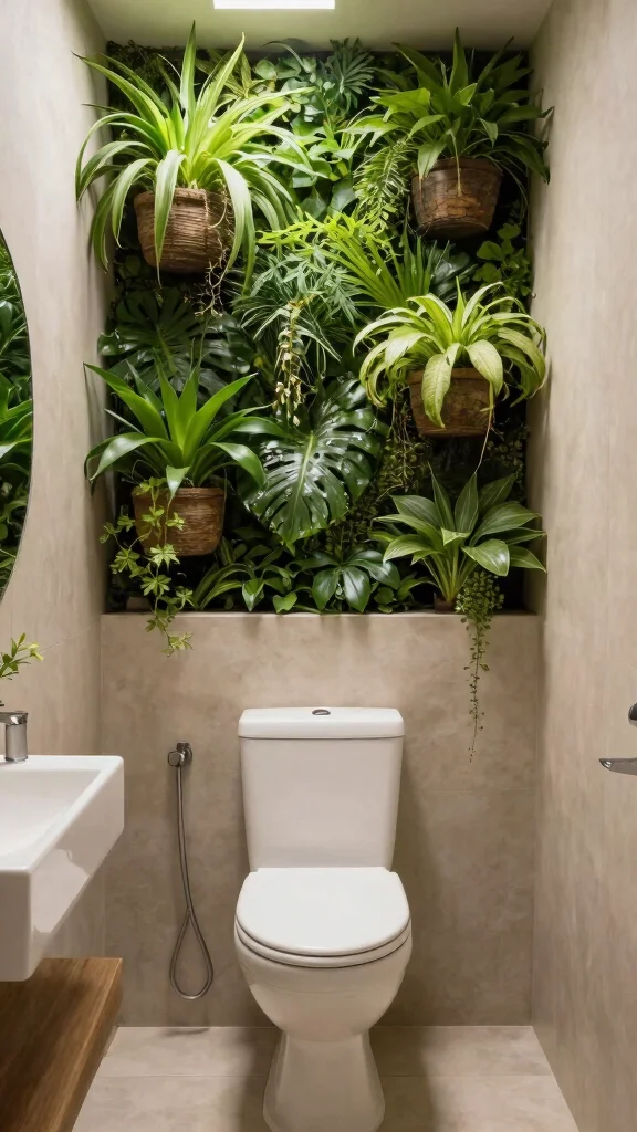 12 Above-the-Toilet Bathroom Decor Ideas for Smart Stylish Storage - 7. Vertical Garden for a Breath of Fresh Air 1
