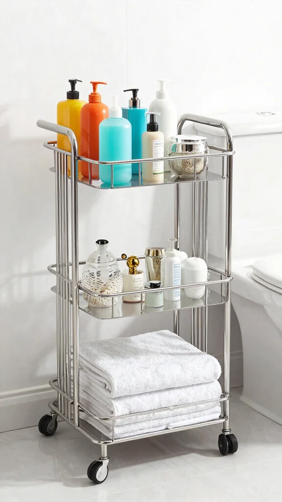 12 Above-the-Toilet Bathroom Decor Ideas for Smart Stylish Storage - 8. Chic Storage Carts for a Mobile Solution 1