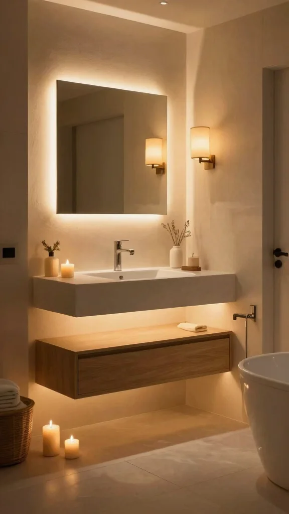 12 Apartment Bathroom Decor Ideas for a Renter-Friendly Refresh - 8. Mood Lighting 1