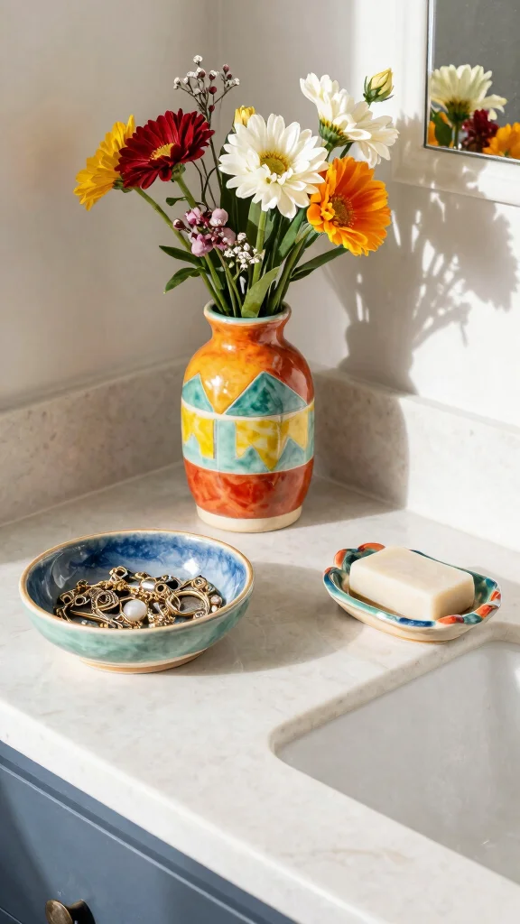 12 Bathroom Countertop Decor Ideas for a Styled Clutter-Free Surface - 3. Recycled Ceramic Decor 1