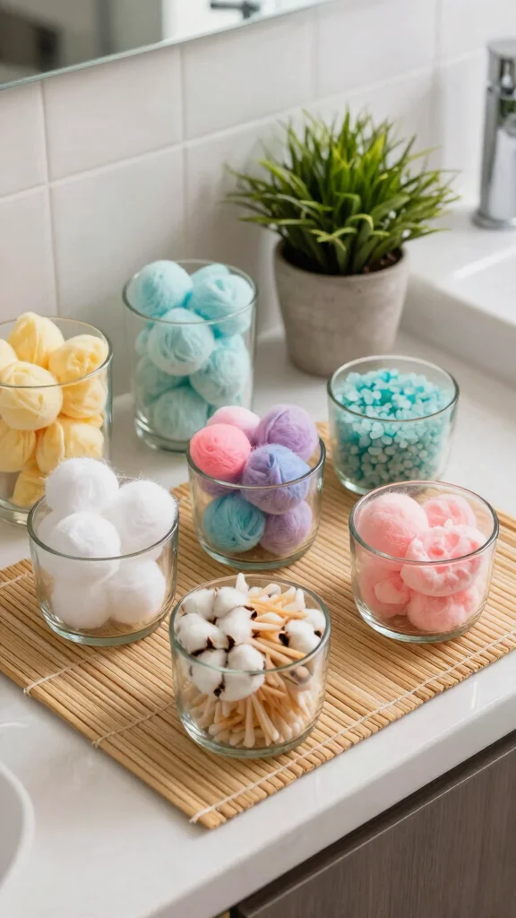 12 Bathroom Decor Accessory Ideas for Towels, Trays and More - 3. Recycled Glass Containers 1