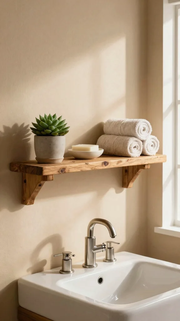 12 Bathroom Decor Accessory Ideas for Towels, Trays and More - 4. Upcycled Wood Shelves 1