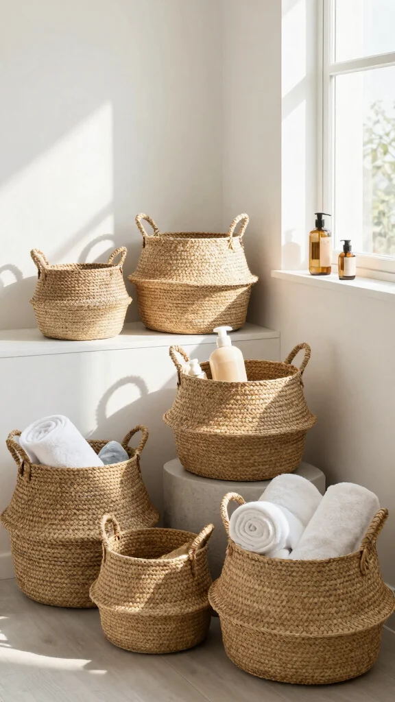 12 Bathroom Decor Accessory Ideas for Towels, Trays and More - 5. Natural Fiber Baskets 1