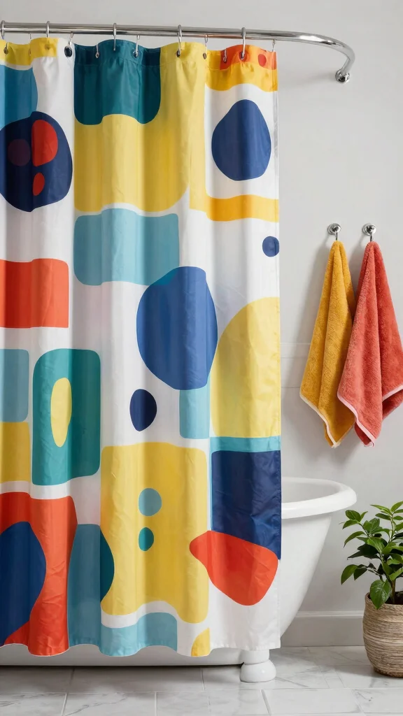 12 Bathroom Empty Wall Decor Ideas to Fill Every Blank Spot Beautifully - 10. Artful Shower Curtain Displays 1