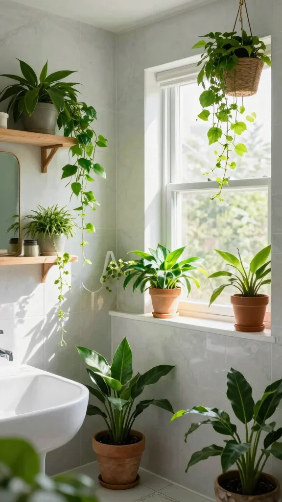 12 Bathroom Organization Decor Ideas for a Tidy Beautiful Space - 8. Indoor Plants for a Fresh Touch 1
