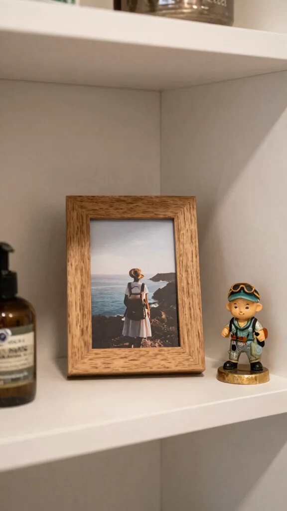 12 Bathroom Shelf Styling Ideas for Beauty, Function, and Personality - 12. Personal Mementos 1