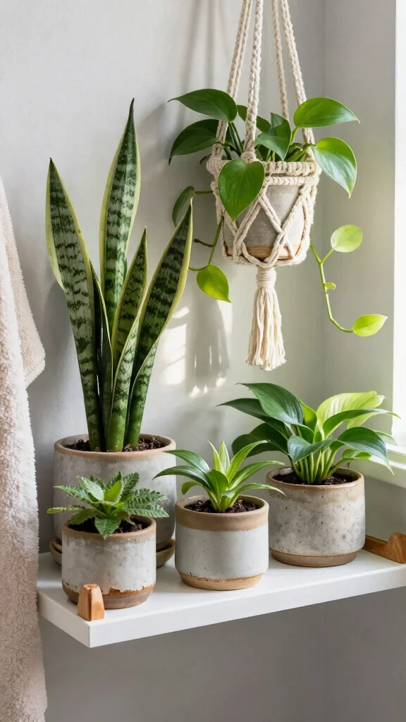 12 Bathroom Shelf Styling Ideas for Beauty, Function, and Personality - 3. Greenery Galore 1