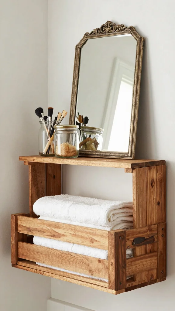 12 Bathroom Shelf Styling Ideas for Beauty, Function, and Personality - 5. Upcycled Decorative Accents 1