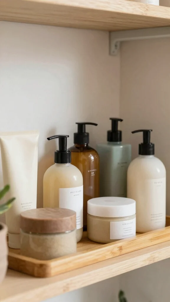 12 Bathroom Shelf Styling Ideas for Beauty, Function, and Personality - 6. Eco-Friendly Bath Products Display 1
