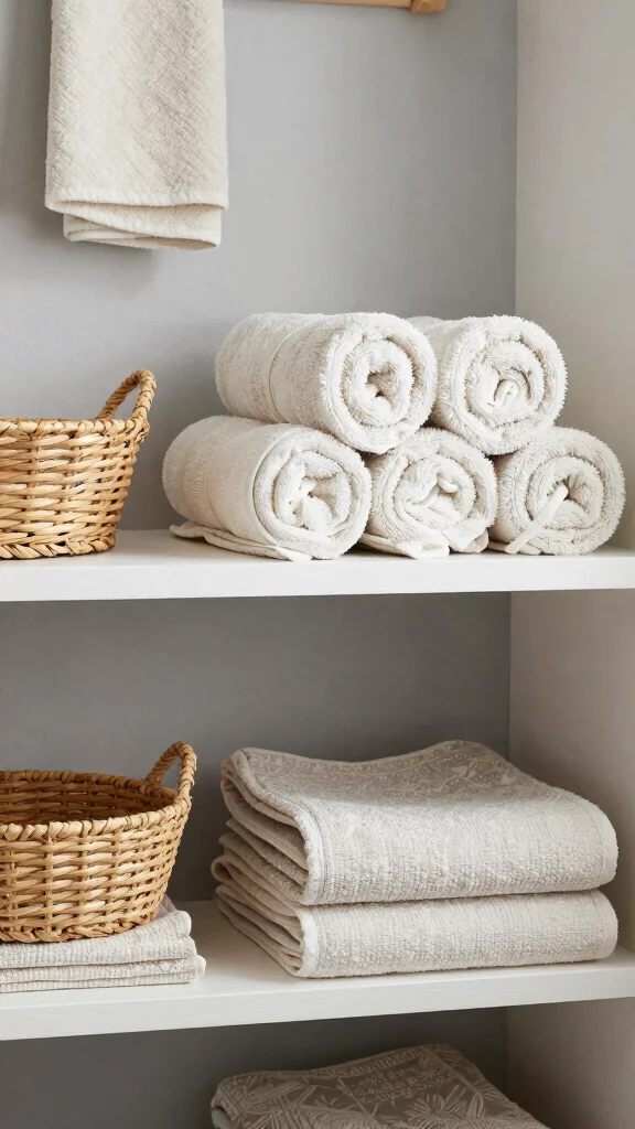 12 Bathroom Shelf Styling Ideas for Beauty, Function, and Personality - 7. Textured Fabrics 1