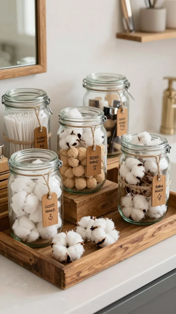 12 Bathroom Storage Decor Ideas That Are Both Functional and Stylish - 2. Upcycled Jar Storage 1