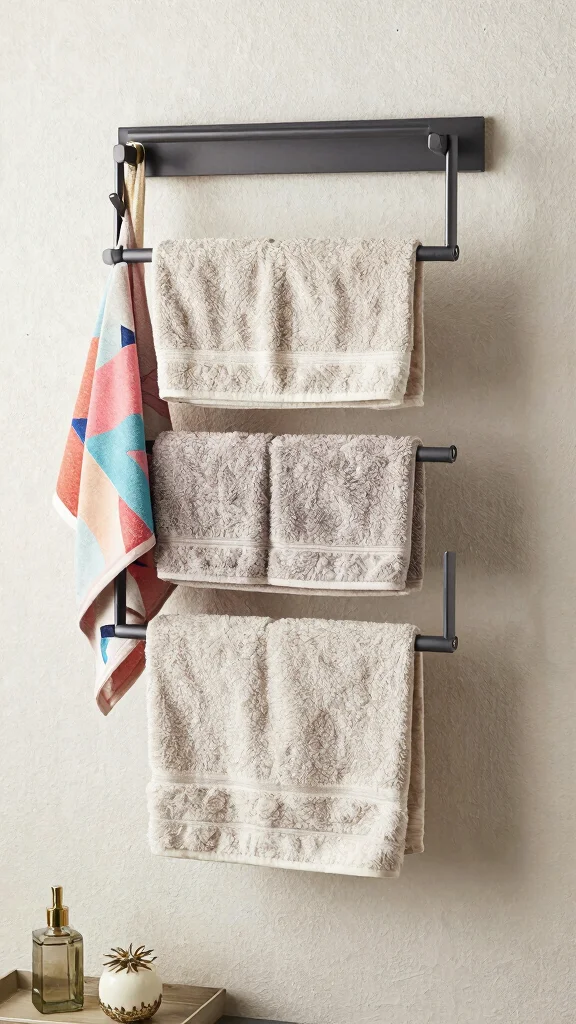12 Bathroom Towel Decor Ideas for Display Folding and Hanging - 2. The Layered Towel Rack 1