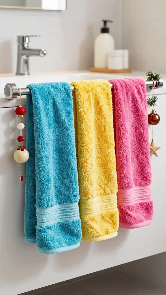 12 Bathroom Towel Decor Ideas for Display Folding and Hanging - 7. Towel Bars with Seasonal Decor 1