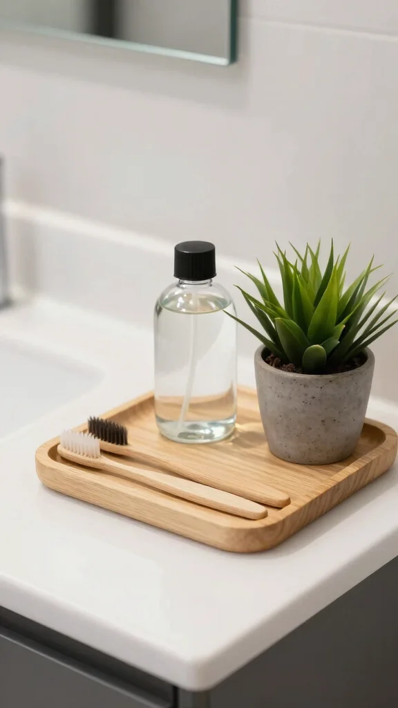 12 Bathroom Tray Decor Ideas for Countertops, Vanities, and Soaking Tubs - 12. Functional Tray with Eco-Friendly Toothbrushes 1