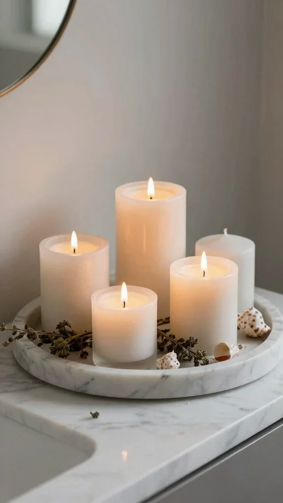 12 Bathroom Tray Decor Ideas for Countertops, Vanities, and Soaking Tubs - 4. Elegant Marble Tray with Candles 1