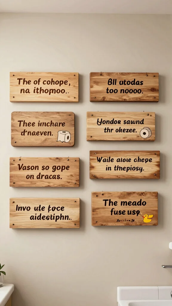 12 Bathroom Wall Quote Decor Ideas for a Funny Inspirational Touch - 1. Witty Wooden Signs 1