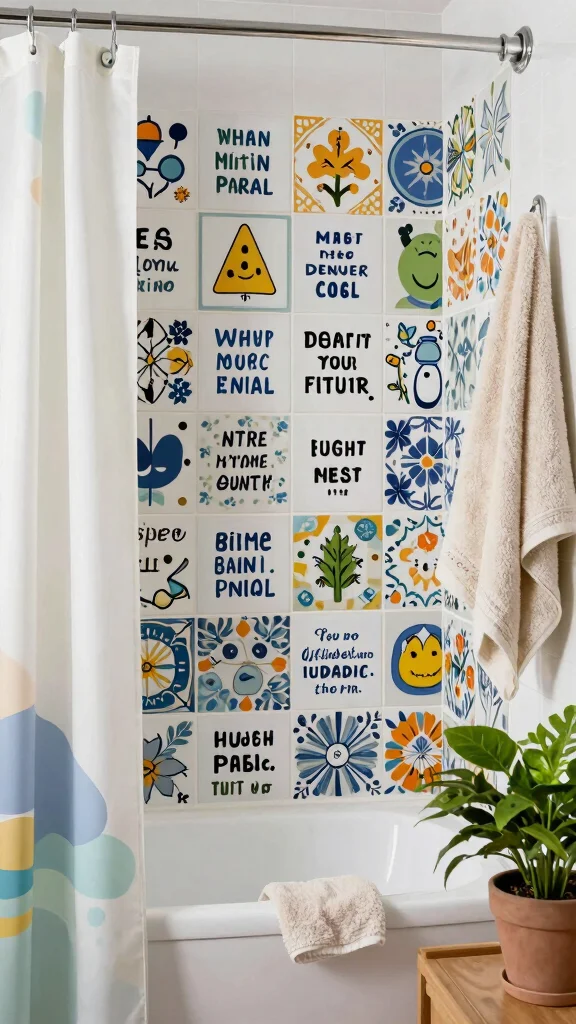 12 Bathroom Wall Quote Decor Ideas for a Funny Inspirational Touch - 10. Fun Stickers for Tiles 1