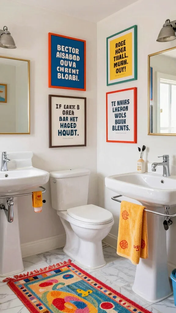 12 Bathroom Wall Quote Decor Ideas for a Funny Inspirational Touch - 11. Whimsical Artwork with Quotes 1