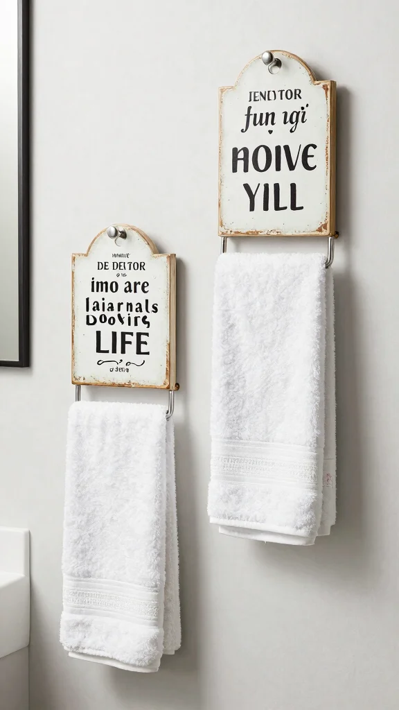 12 Bathroom Wall Quote Decor Ideas for a Funny Inspirational Touch - 8. Humor Meets Functionality with Towel Holders 1