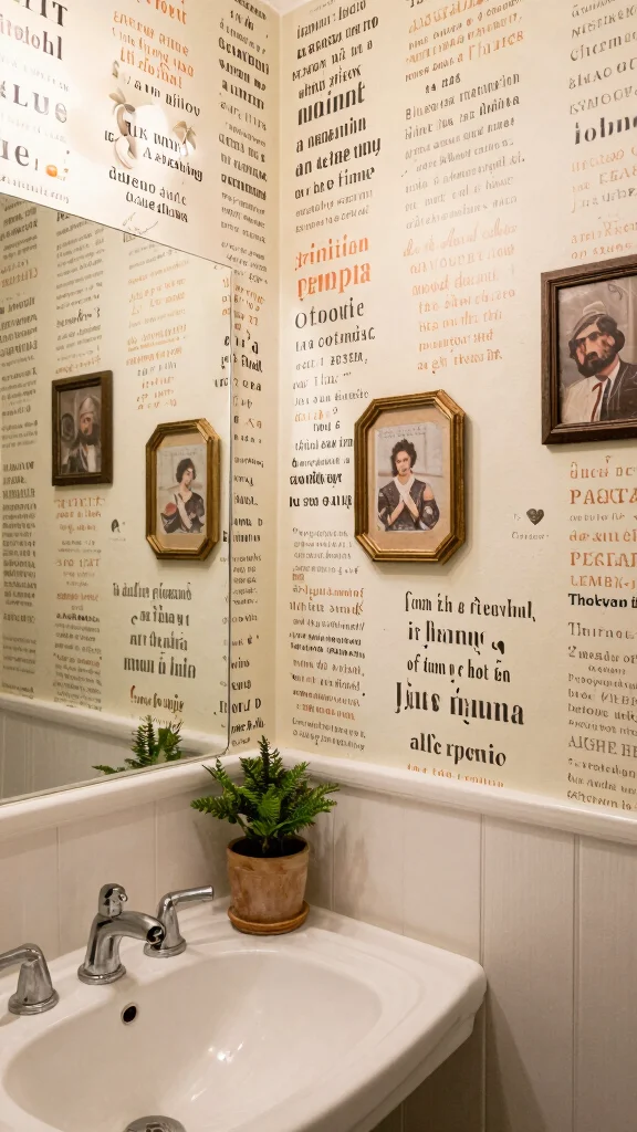 12 Bathroom Wallpaper Decor Ideas for a Dramatic Patterned Transform - 10. Vintage Quotes and Typography 1