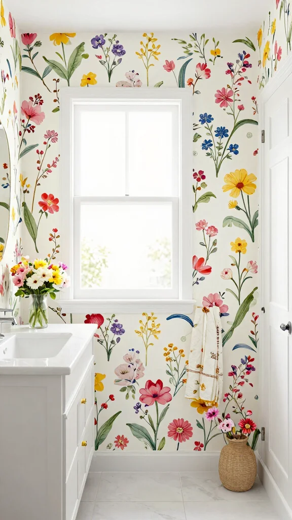 12 Bathroom Wallpaper Decor Ideas for a Dramatic Patterned Transform - 11. Seasonal Decor 1