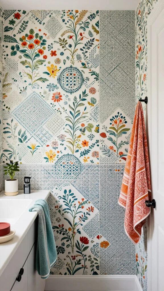 12 Bathroom Wallpaper Decor Ideas for a Dramatic Patterned Transform - 12. Mixing Patterns with Style 1
