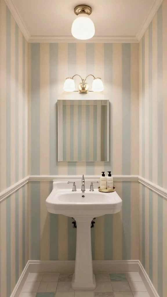 12 Bathroom Wallpaper Decor Ideas for a Dramatic Patterned Transform - 3. Vintage Stripes 1