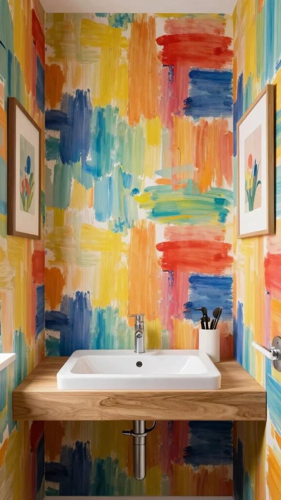 12 Bathroom Wallpaper Decor Ideas for a Dramatic Patterned Transform - 6. Artistic Brushstrokes 1