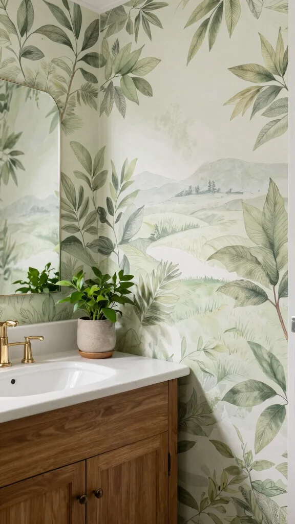 12 Bathroom Wallpaper Decor Ideas for a Dramatic Patterned Transform - 8. Nature-Inspired Motifs 1