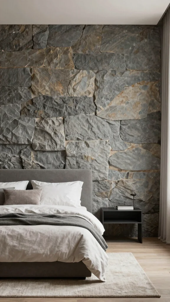 12 Bedroom Accent Wall Ideas for Color, Texture, and Drama - 10. Natural Stone Accent Wall 1