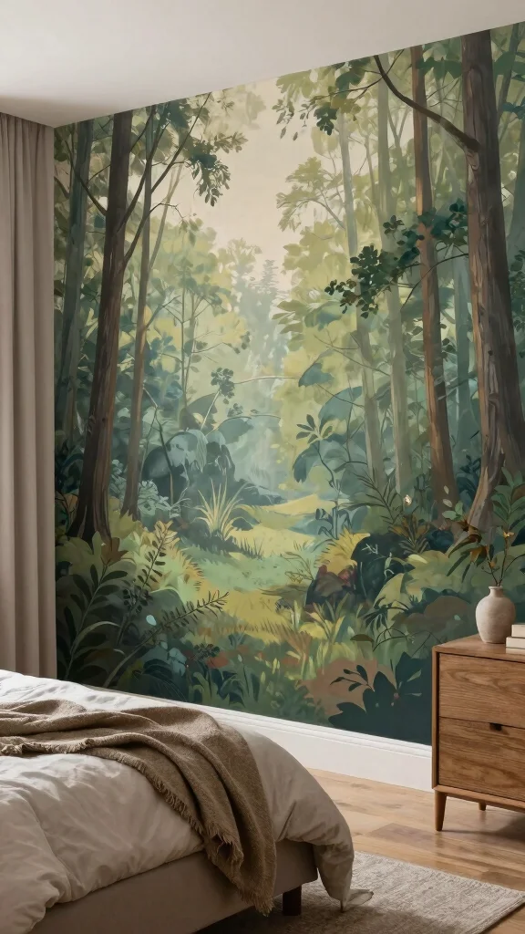 12 Bedroom Accent Wall Ideas for Color, Texture, and Drama - 8. Nature-Inspired Murals 1