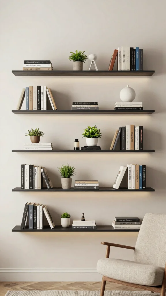 12 Bedroom Bookshelf Concepts for a Reading-Friendly Curated Display - 1. Floating Shelves for a Sleek Look 1