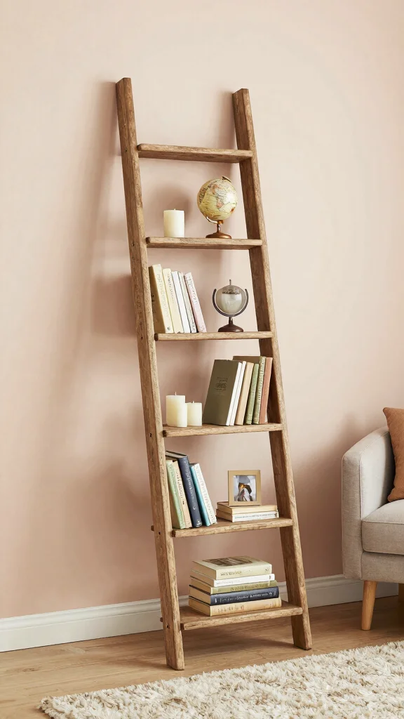 12 Bedroom Bookshelf Concepts for a Reading-Friendly Curated Display - 2. Bookcase Ladder: A Functional Statement Piece 1