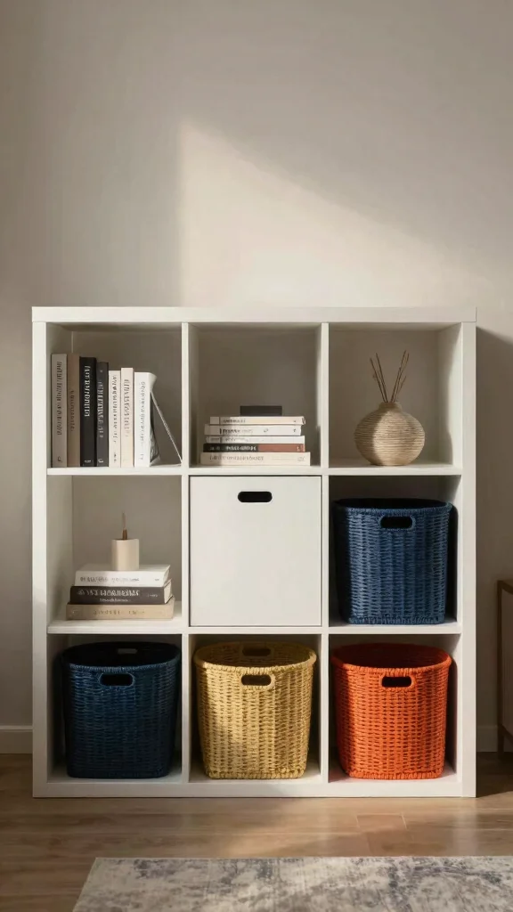 12 Bedroom Bookshelf Concepts for a Reading-Friendly Curated Display - 4. Minimalist Cube Storage for Versatile Styling 1